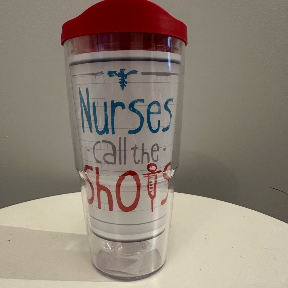 Tervis 24oz Red and White Nurses Tumbler with Lid.